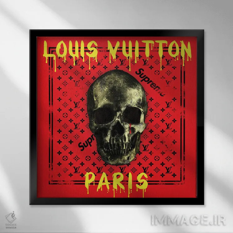 تابلو جمجمه سوپریم (برند) اثر فرانک آموروسو - نمای قابدار مشکی