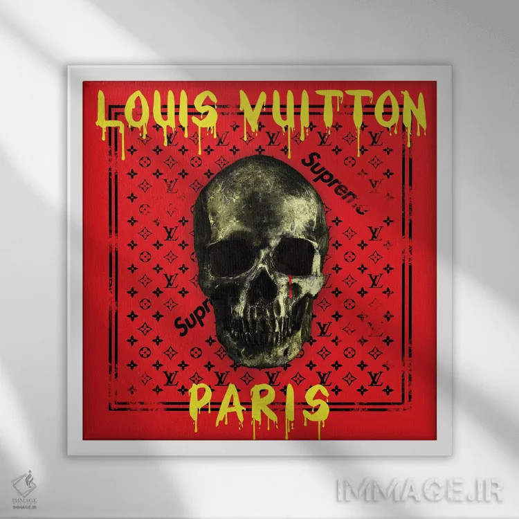 تابلو جمجمه سوپریم (برند) اثر فرانک آموروسو - نمای قابدار سفید