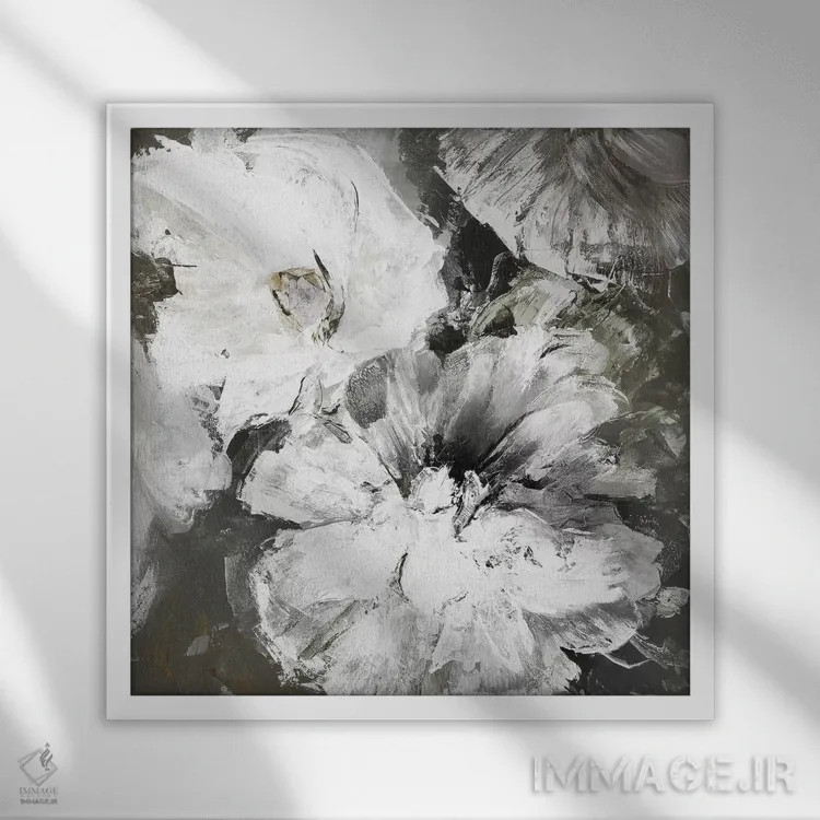 تابلو گلهای سفید و خاکستری اثر دیزاین فابریکن (استودیو طراحی دانمارکی) - نمای قابدار سفید