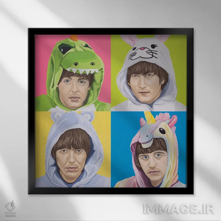 تابلو چهار شگفتانگیز (اشاره به گروه بیتلز) اثر کریستین فاردی - نمای قابدار مشکی