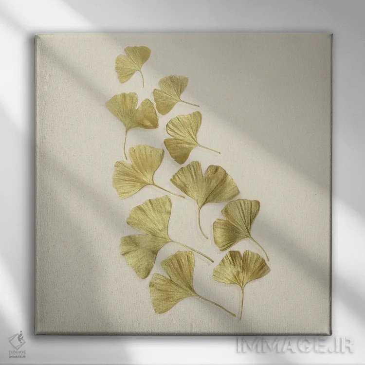 تابلو برگهای طلایی جینکو اثر آلیسون فنل - نمای روبهرو روی دیوار