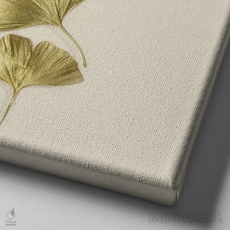 تابلو برگهای طلایی جینکو اثر آلیسون فنل - نمای نزدیک بافت بوم