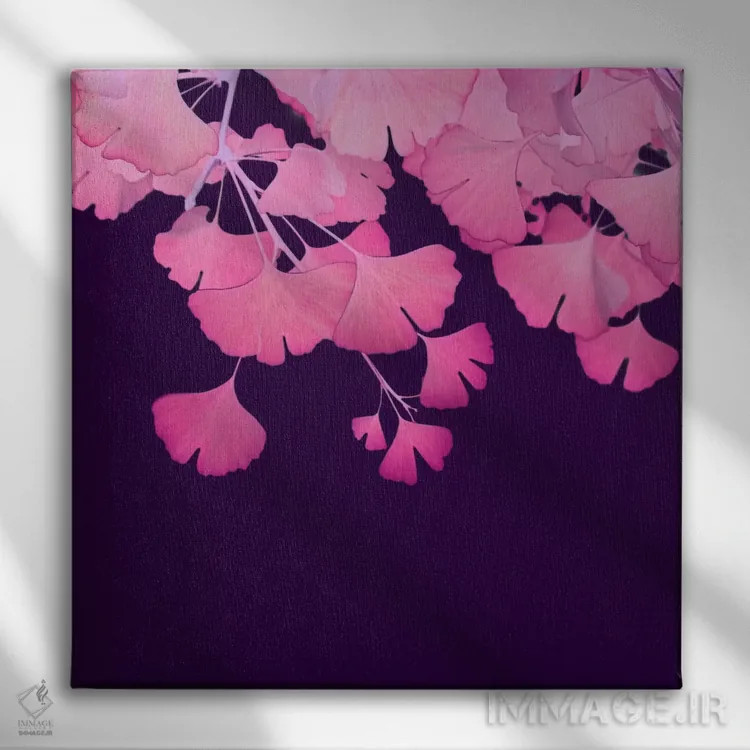 تابلو جینکو بیلوبا صورتی ۳ اثر آلیسون فنل - نمای روبهرو روی دیوار
