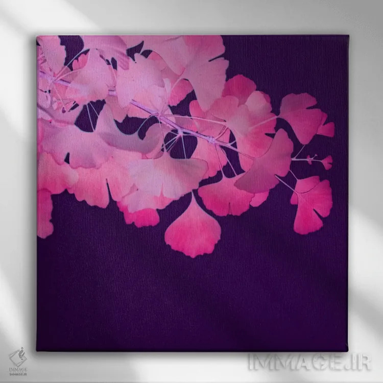 تابلو جینکو بیلوبا صورتی ۲ اثر آلیسون فنل - نمای روبهرو روی دیوار