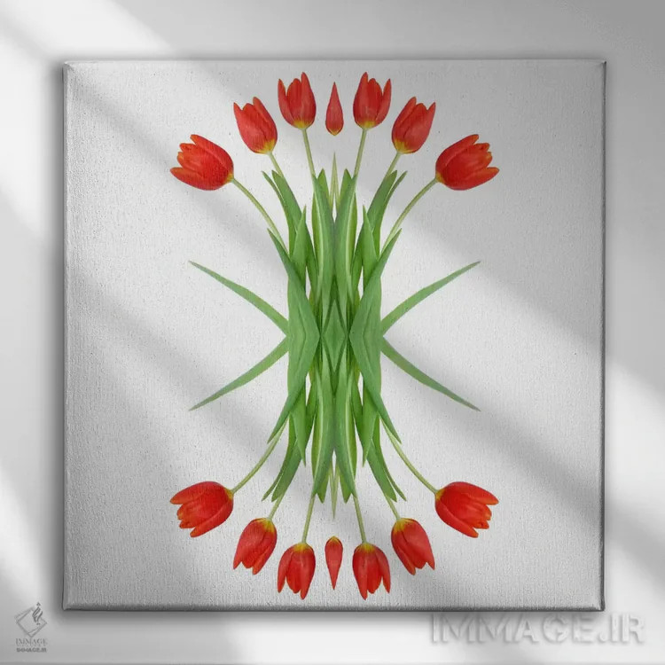 تابلو آینهٔ لالهٔ قرمز اثر آلیسون فنل - نمای روبهرو روی دیوار