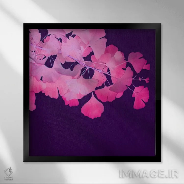 تابلو جینکو بیلوبا صورتی ۲ اثر آلیسون فنل - نمای قابدار مشکی