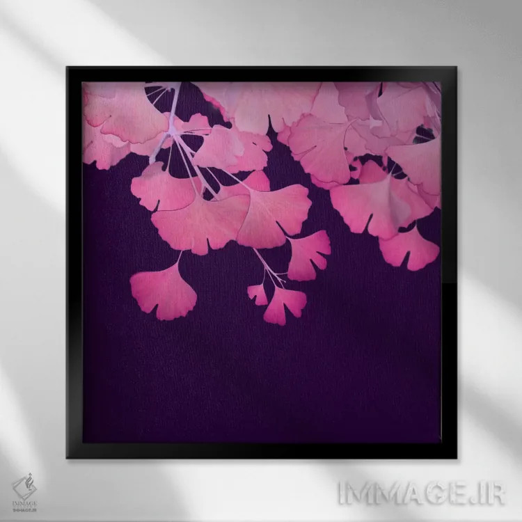 تابلو جینکو بیلوبا صورتی ۳ اثر آلیسون فنل - نمای قابدار مشکی