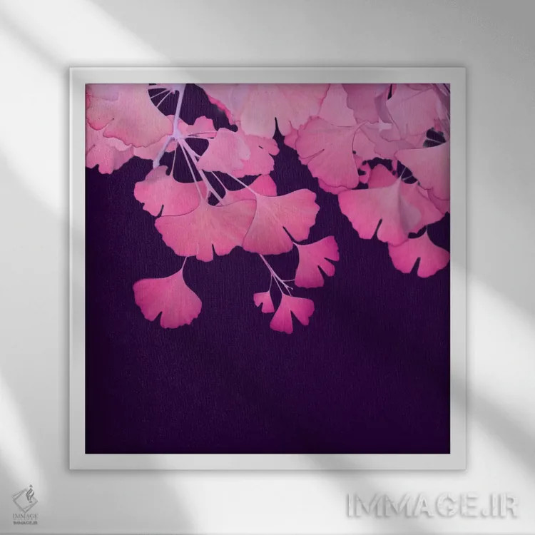تابلو جینکو بیلوبا صورتی ۳ اثر آلیسون فنل - نمای قابدار سفید