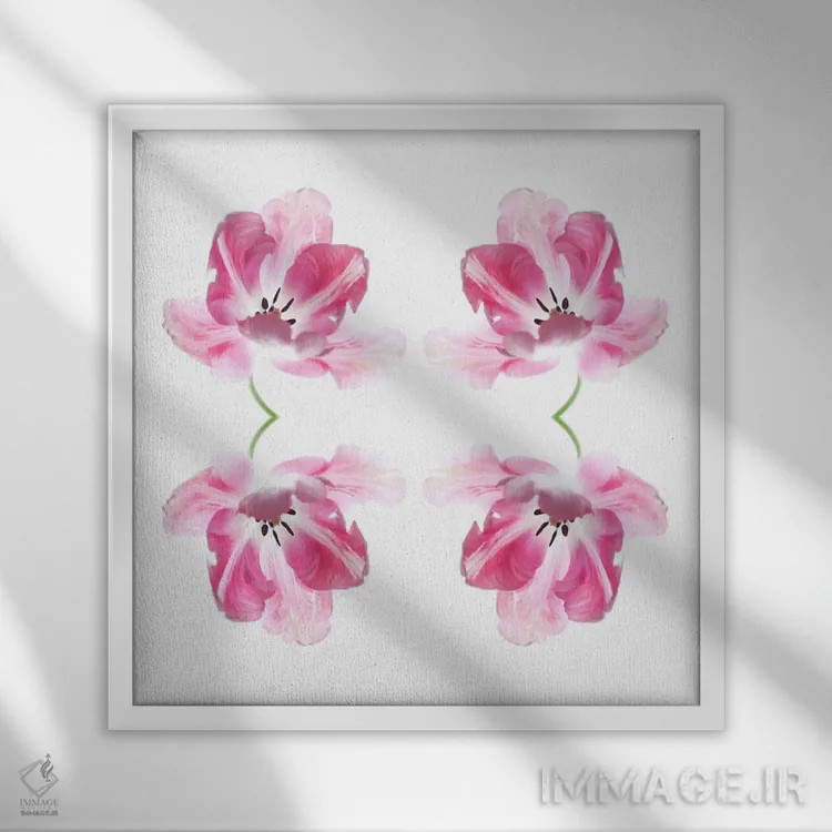 تابلو مجموعهٔ چهارتایی لالهٔ صورتی اثر آلیسون فنل - نمای قابدار سفید