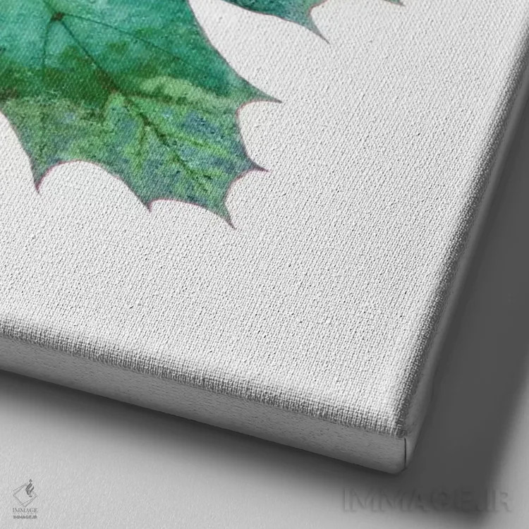 تابلو ستاره برگ افرا سبز آبی ۱ اثر آلیسون فنل - نمای نزدیک بافت بوم