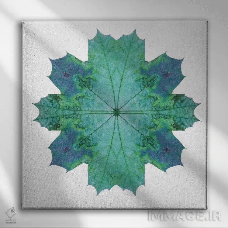 تابلو ستاره برگ افرا سبز آبی ۳ اثر آلیسون فنل - نمای روبهرو روی دیوار