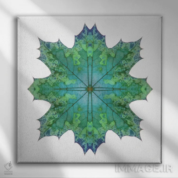 تابلو ستاره برگ افرا سبز آبی ۲ اثر آلیسون فنل - نمای روبهرو روی دیوار