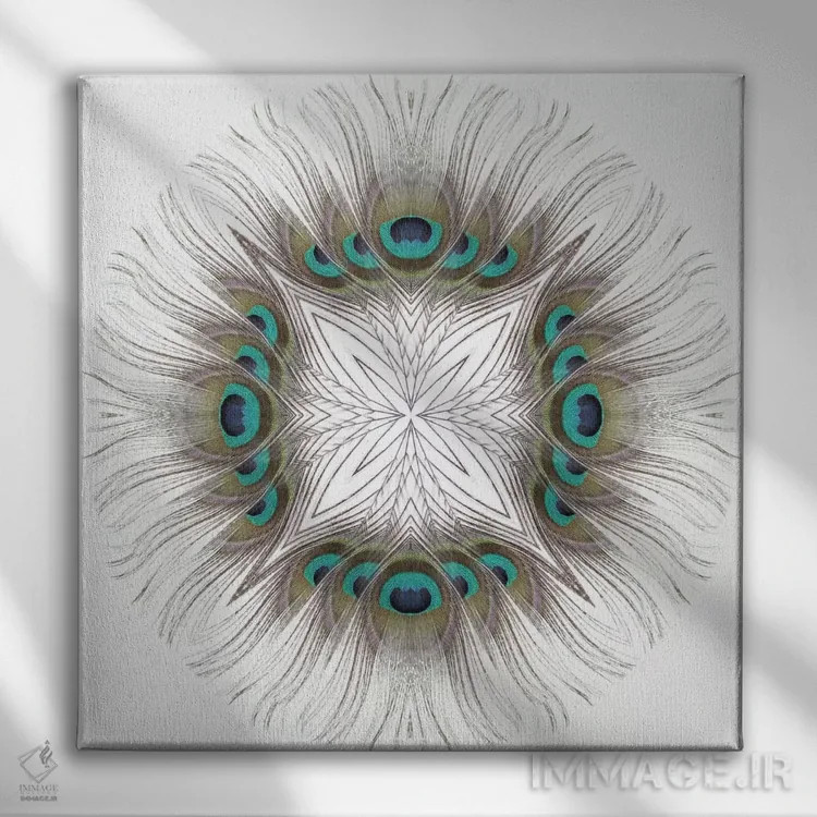 تابلو ماندالا پر طاووس اثر آلیسون فنل - نمای روبهرو روی دیوار