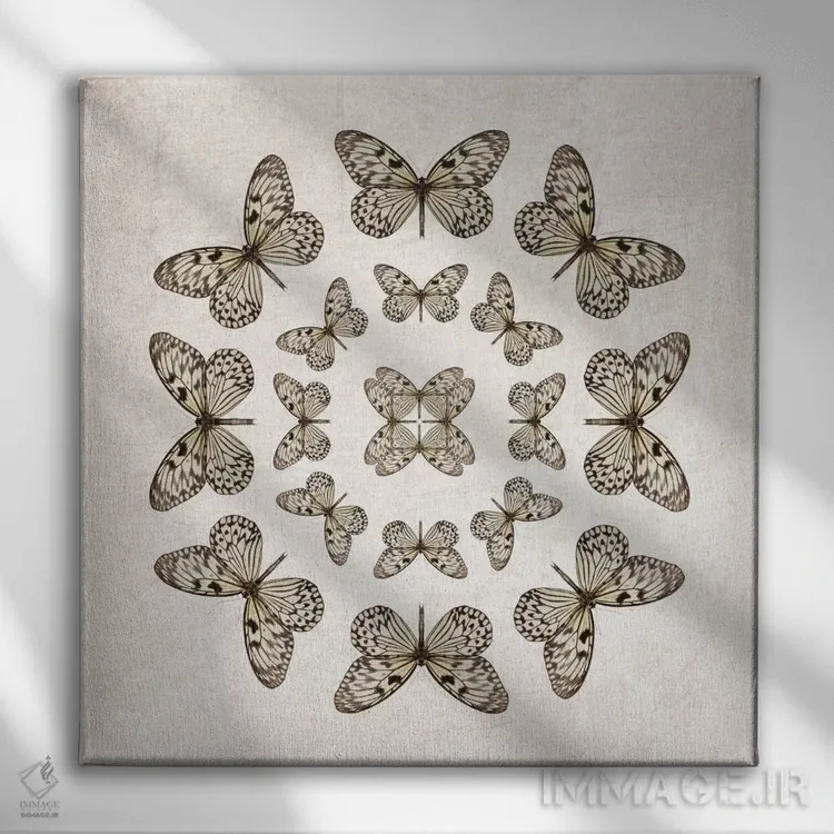 تابلو دایرههای پروانه "کاغذ برنجی" اثر آلیسون فنل - نمای روبهرو روی دیوار
