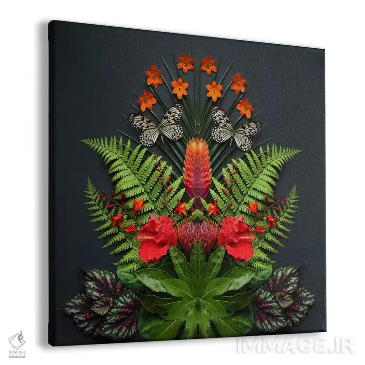 تابلو گلها و پروانههای گرمسیری اثر آلیسون فنل - نمای پرسپکتیو محصول