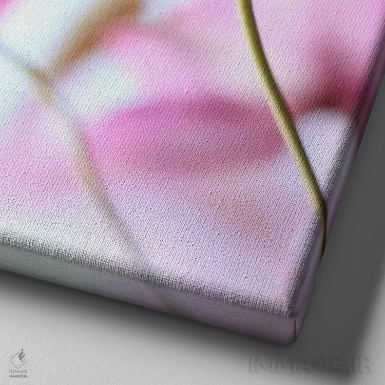 تابلو کلماتیس صورتی اثر آلیسون فنل - نمای نزدیک بافت بوم