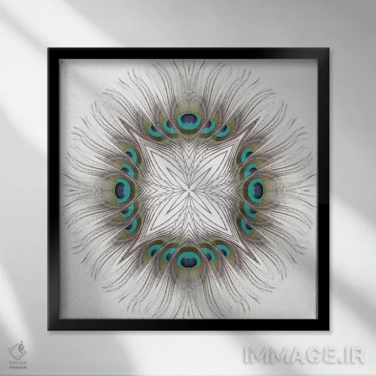 تابلو ماندالا پر طاووس اثر آلیسون فنل - نمای قابدار مشکی