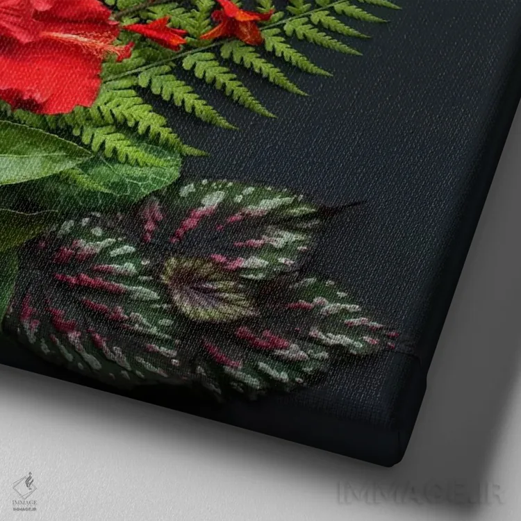 تابلو گلها و پروانههای گرمسیری اثر آلیسون فنل - نمای نزدیک بافت بوم