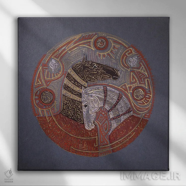 تابلو خانواده آخالتکه (نژاد اسب) اثر فافا کورولوا - نمای روبهرو روی دیوار