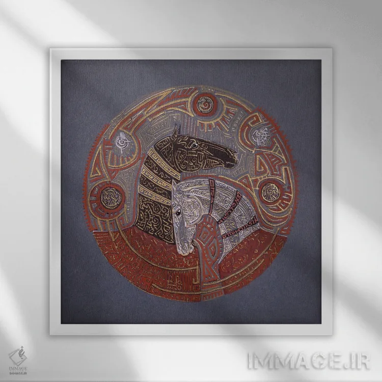 تابلو خانواده آخالتکه (نژاد اسب) اثر فافا کورولوا - نمای قابدار سفید