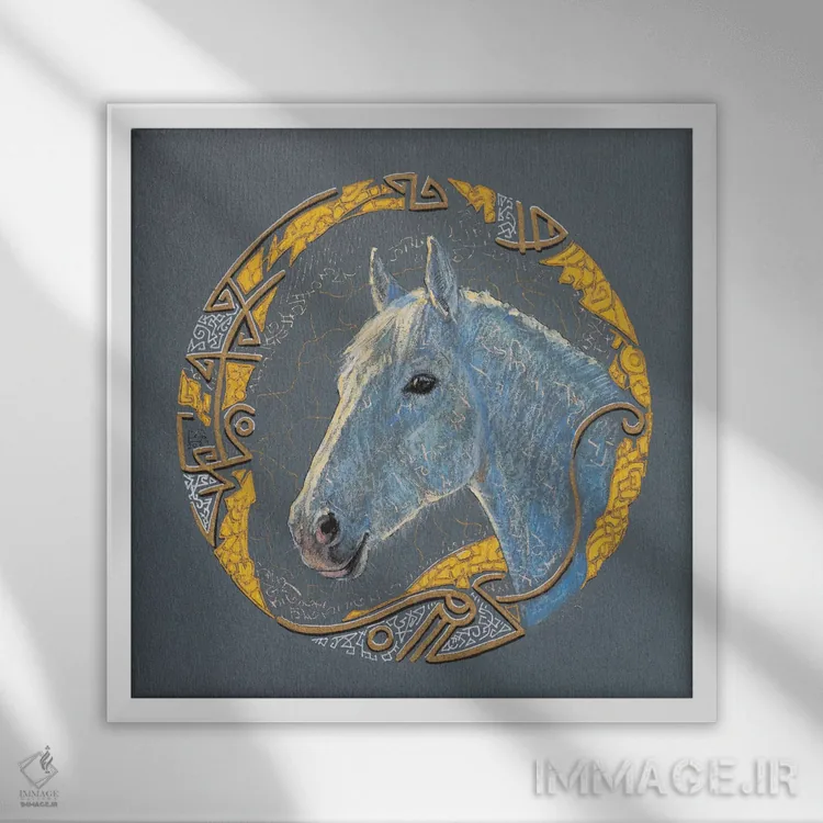 تابلو اسب نر آفتابی اثر فافا کورولوا - نمای قابدار سفید