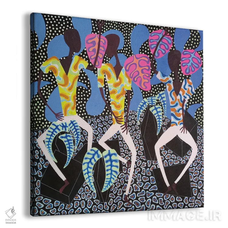 تابلو پیکرههای رقصان انتزاعی با نخلهای صورتی اثر فرانتیشک فلوریان - نمای پرسپکتیو محصول