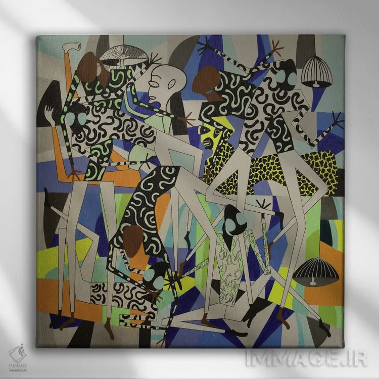 تابلو پیکرههای رقصان شاد ۱۲ اثر فرانتیشک فلوریان - نمای روبهرو روی دیوار