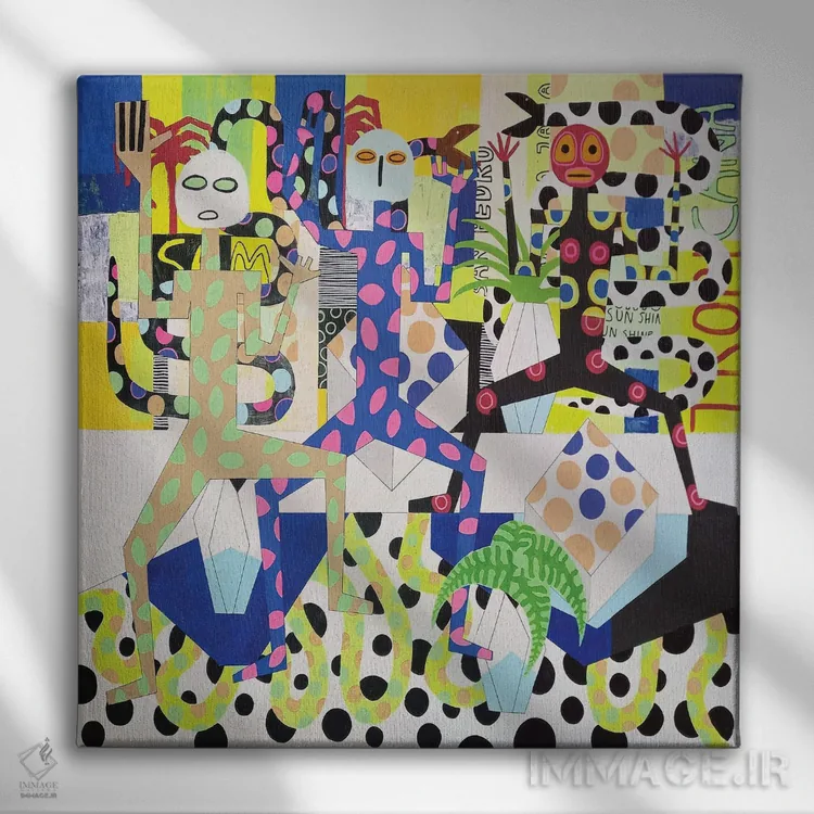 تابلو پیکرههای انتزاعی شاد ۳ اثر فرانتیشک فلوریان - نمای روبهرو روی دیوار