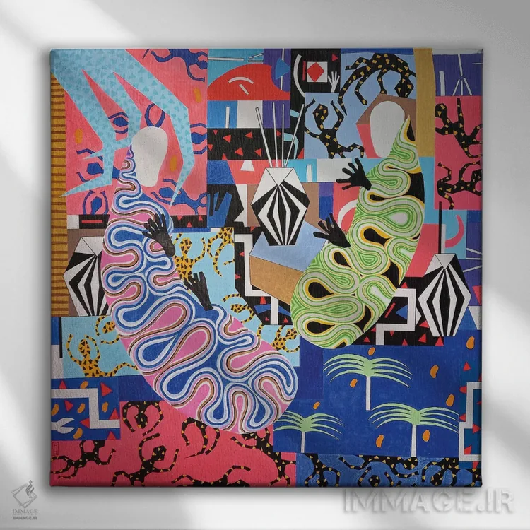 تابلو پیکرههای رقصان انتزاعی ۶ اثر فرانتیشک فلوریان - نمای روبهرو روی دیوار