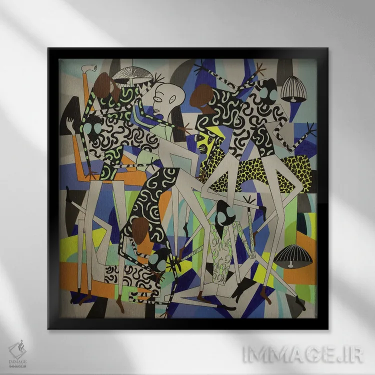 تابلو پیکرههای رقصان شاد ۱۲ اثر فرانتیشک فلوریان - نمای قابدار مشکی