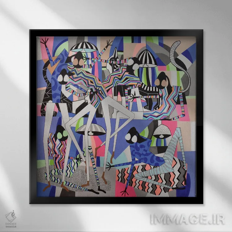 تابلو پیکرههای رقصان شاد ۱۰ اثر فرانتیشک فلوریان - نمای قابدار مشکی