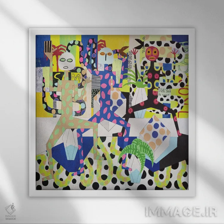 تابلو پیکرههای انتزاعی شاد ۳ اثر فرانتیشک فلوریان - نمای قابدار سفید