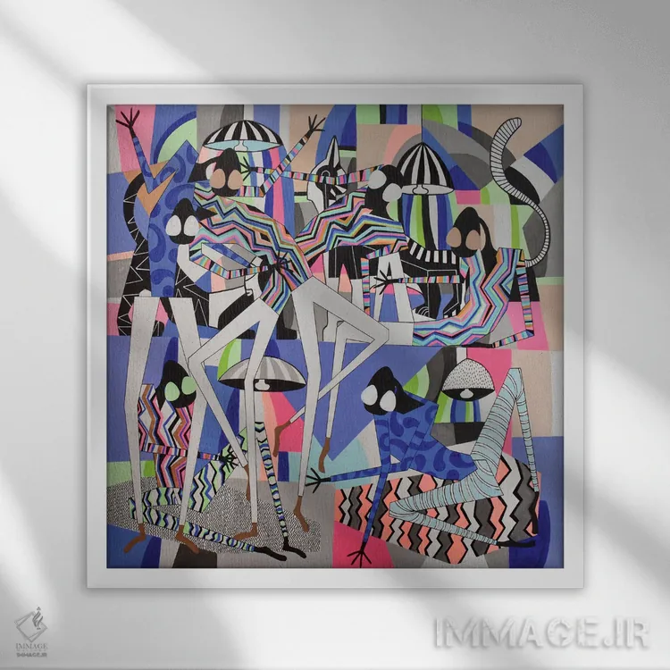 تابلو پیکرههای رقصان شاد ۱۰ اثر فرانتیشک فلوریان - نمای قابدار سفید