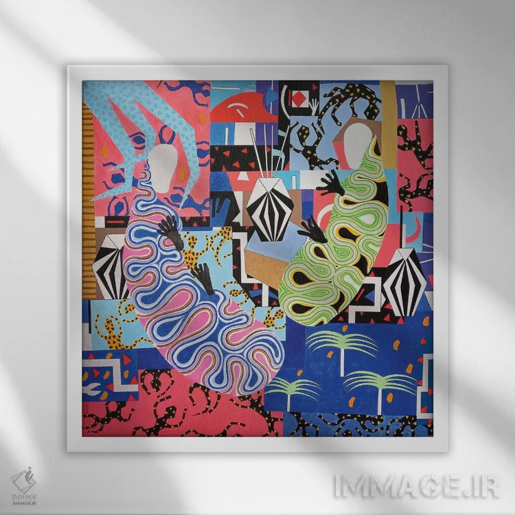 تابلو پیکرههای رقصان انتزاعی ۶ اثر فرانتیشک فلوریان - نمای قابدار سفید