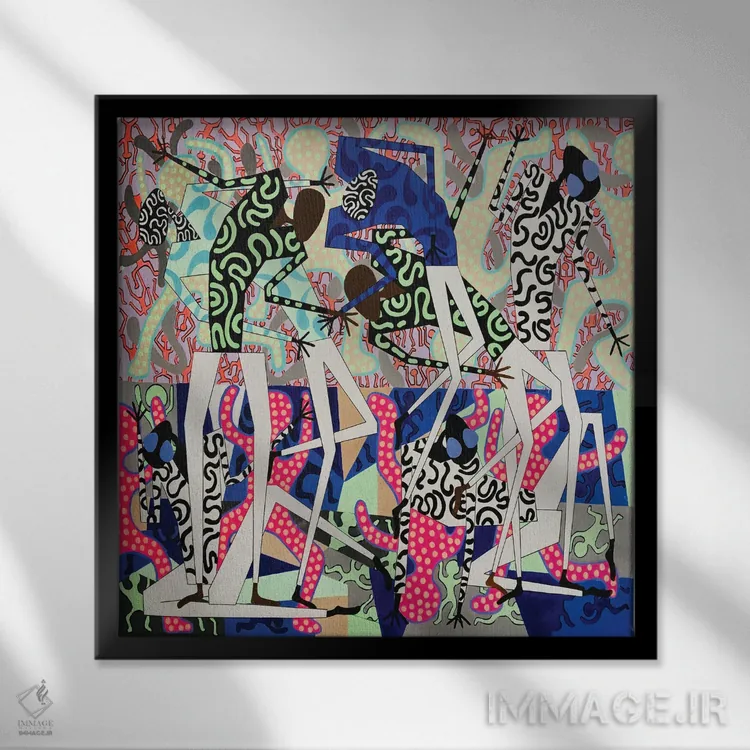 تابلو پیکرههای رقصان فانکی ۱ اثر فرانتیشک فلوریان - نمای قابدار مشکی