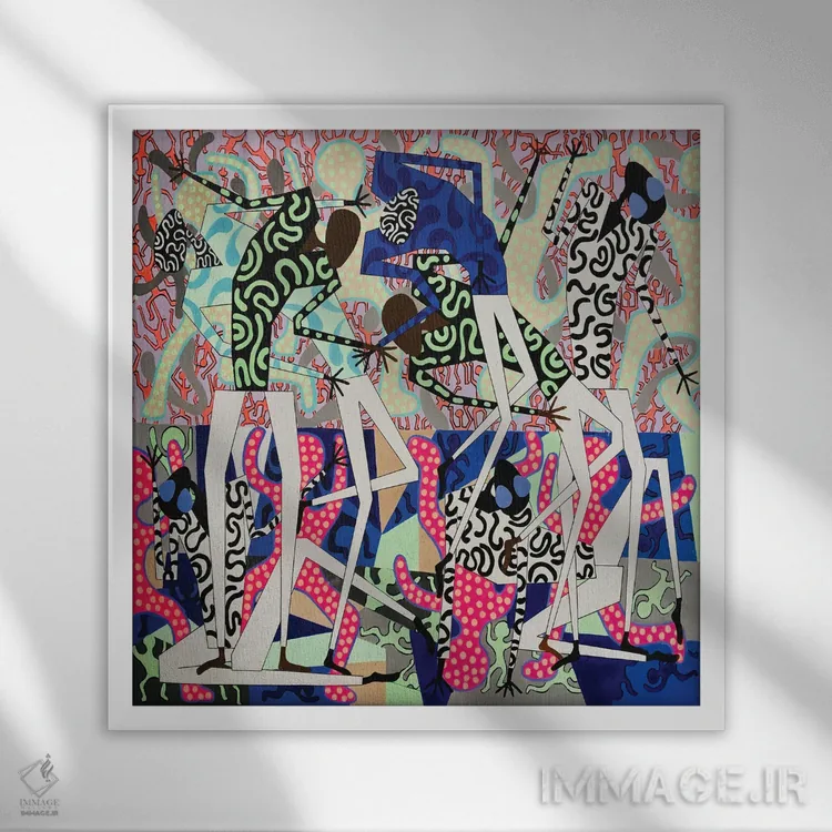 تابلو پیکرههای رقصان فانکی ۱ اثر فرانتیشک فلوریان - نمای قابدار سفید