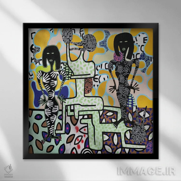 تابلو زنان مهمانی انتزاعی شماره ۱ اثر فرانتیشک فلوریان - نمای قابدار مشکی