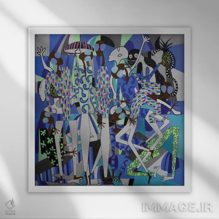 تابلو پیکرههای رقصنده انتزاعی شماره ۶ اثر فرانتیشک فلوریان - نمای قابدار سفید