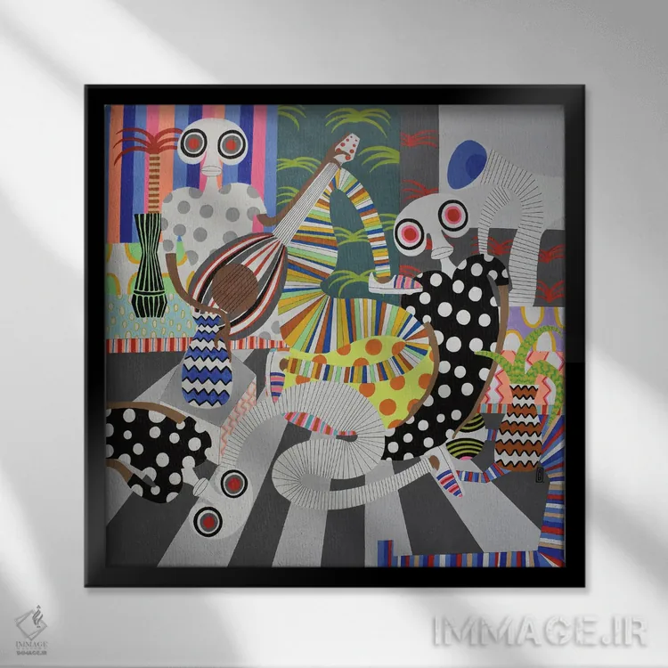 تابلو مهمانی گیتار اثر فرانتیشک فلوریان - نمای قابدار مشکی