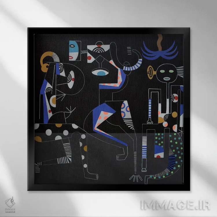 تابلو انتزاعی شبانه اثر فرانتیشک فلوریان - نمای قابدار مشکی