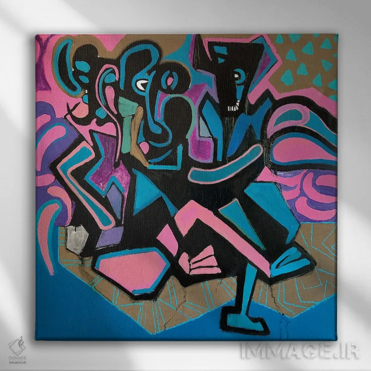 تابلو آبستره فانکی چهار اثر فرانتیشک فلوریان - نمای روبهرو روی دیوار