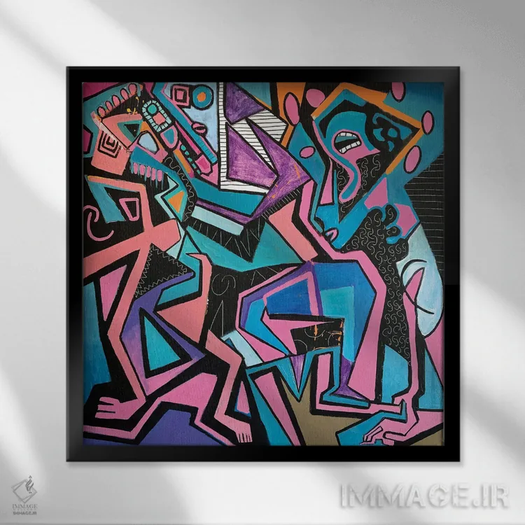 تابلو آبستره فانکی سه اثر فرانتیشک فلوریان - نمای قابدار مشکی