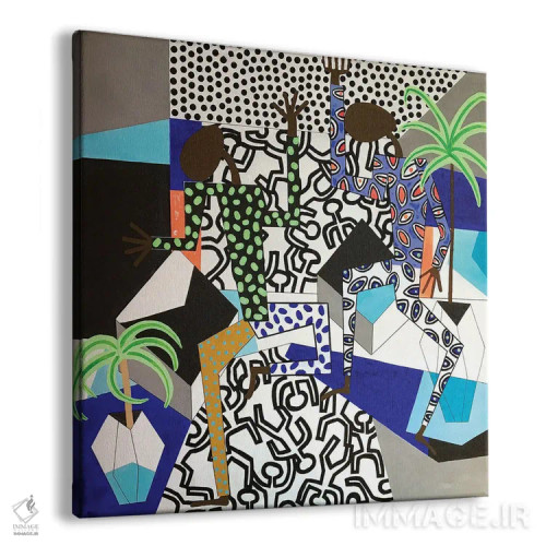 تابلو مهمانی رقص با الهام از هَرینگ سه (ژانر هنری کیت هَرینگ) اثر فرانتیشک فلوریان - نمای پرسپکتیو محصول