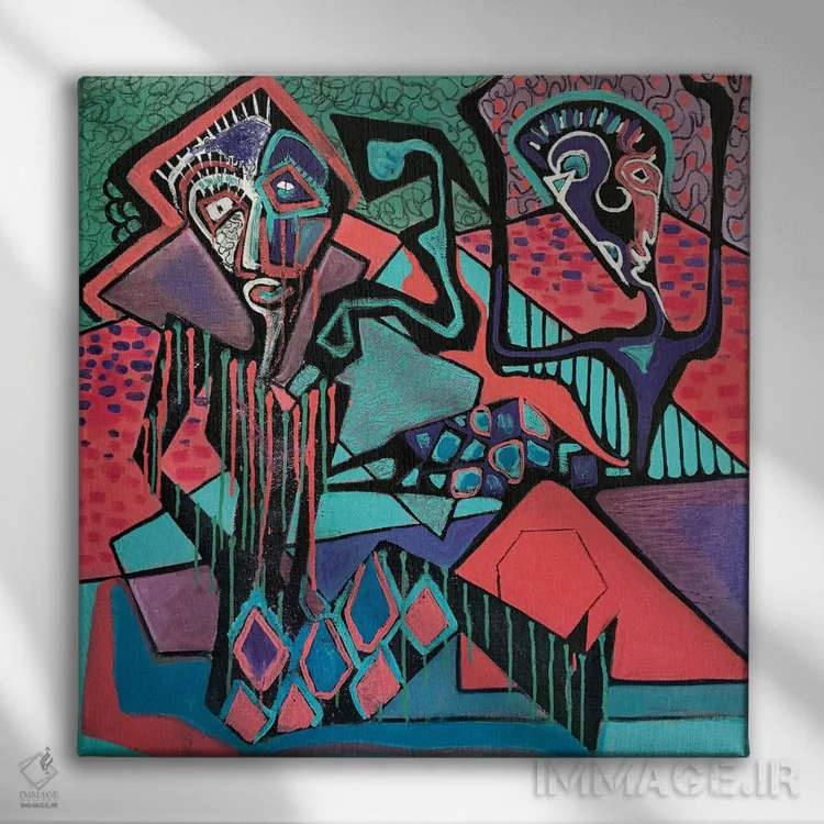 تابلو آبستره اکسپرسیو پنج اثر فرانتیشک فلوریان - نمای روبهرو روی دیوار