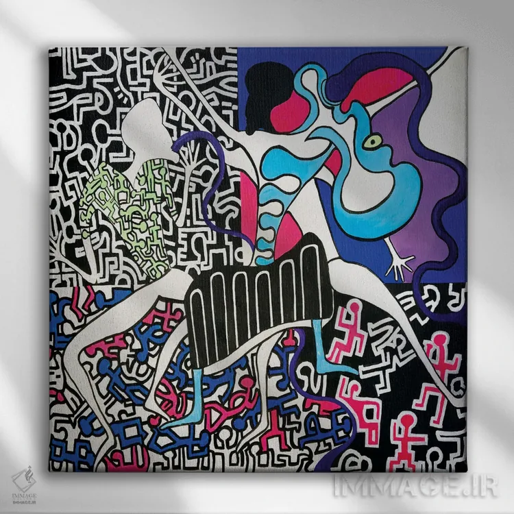 تابلو ریتمهای فانکی معاصر دو اثر فرانتیشک فلوریان - نمای روبهرو روی دیوار