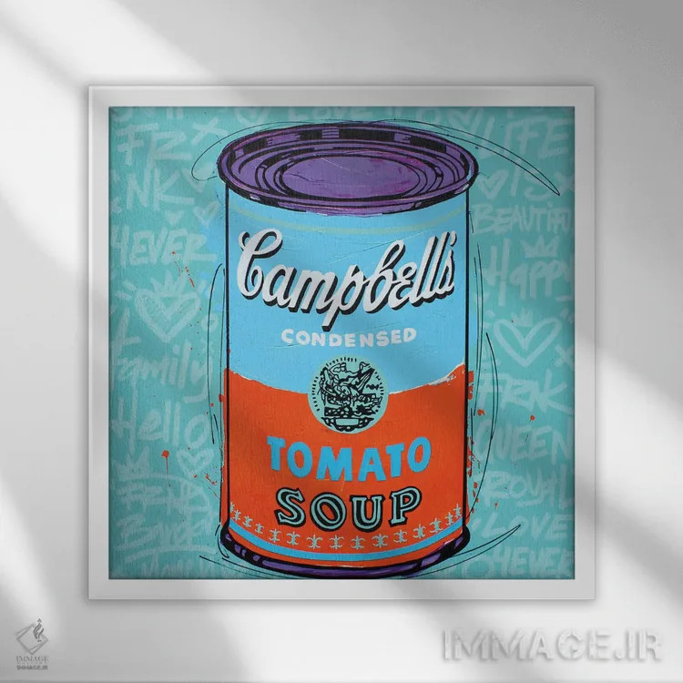 تابلو سوپ آبی ویژه کمپبل اثر فرانک باندا - نمای قابدار سفید