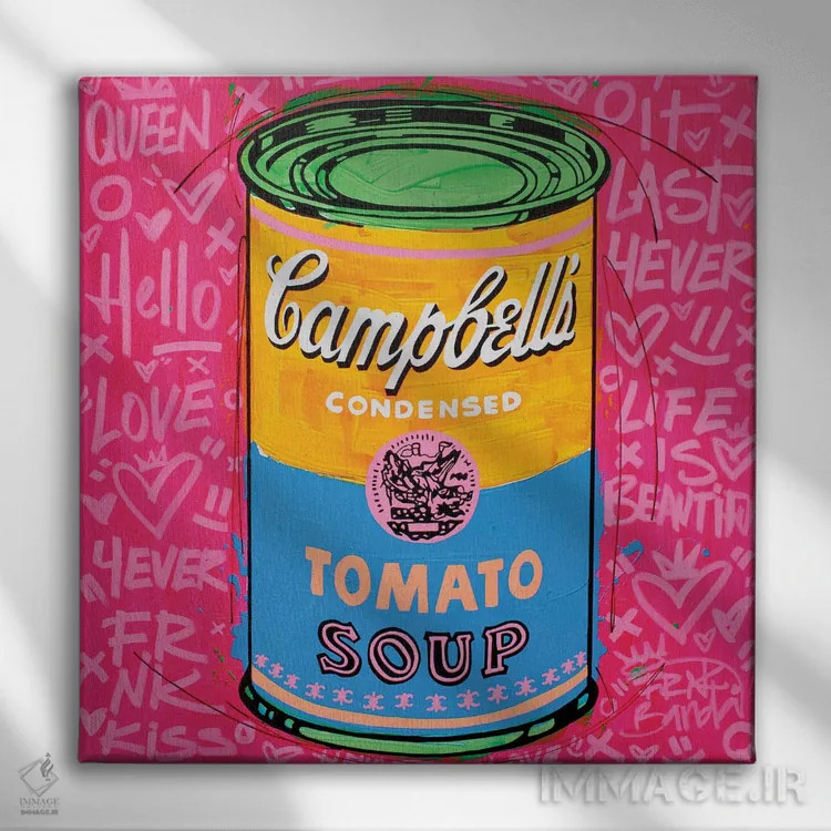 تابلو سوپ صورتی ویژه کمپبل اثر فرانک باندا - نمای روبهرو روی دیوار