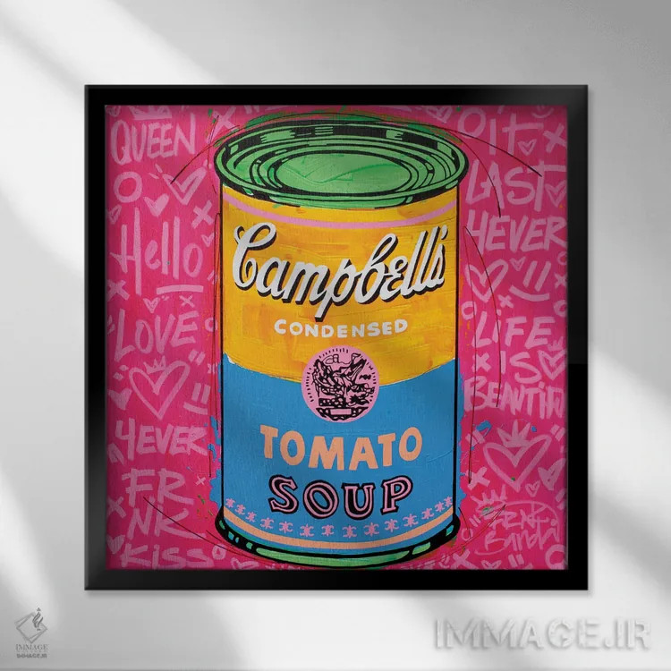 تابلو سوپ صورتی ویژه کمپبل اثر فرانک باندا - نمای قابدار مشکی