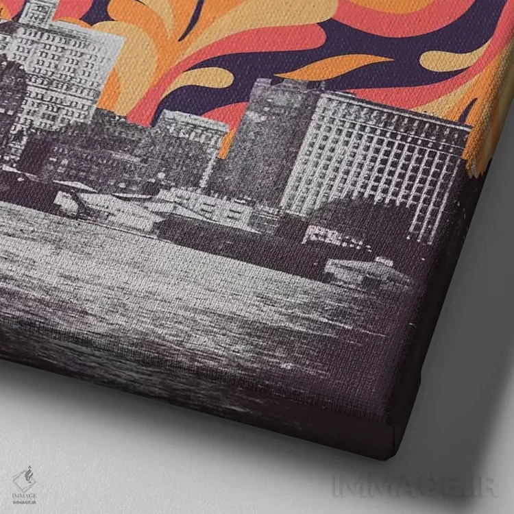 تابلو آسمانهای رنگارنگ بر فراز نیویورک اثر فلوران بُدار (هنرمند فرانسوی) - نمای نزدیک بافت بوم