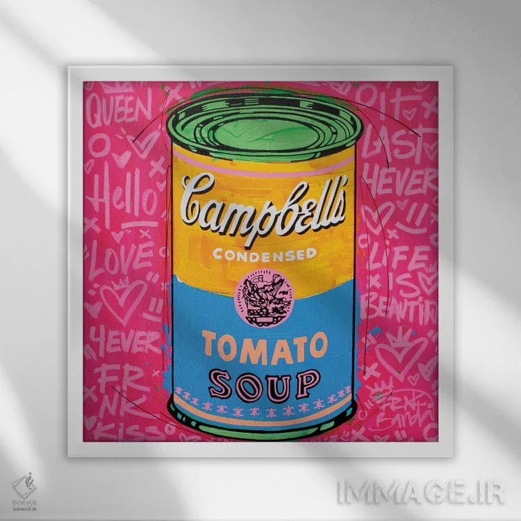 تابلو سوپ صورتی ویژه کمپبل اثر فرانک باندا - نمای قابدار سفید